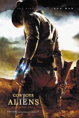Cartelera de cine. Cowboys vs Aliens. Un extraño sin memoria alguna, y cuyo único indicio de su pasado es una marca misteriosa que rodea una de sus muñecas.
