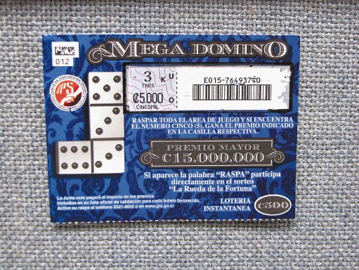  El Mega Dominó lo hace millonario. El plan de premios del Mega Dominó trae 16 opciones de ¢1 millón, una de ¢5 millones y 40 de ¢100 mil. Hugo Solano.