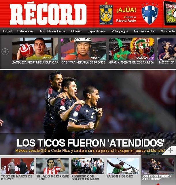 Prensa mexicana hace fiesta por superioridad ante los ticos. Al final se salieron con la suya. Foto: Internet.