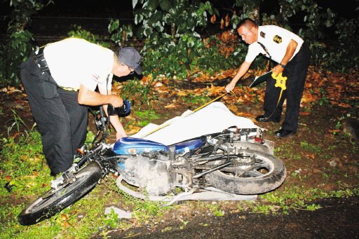  Árbol sobre vía cobra la vida de un motociclista. Oficiales del Tránsito tomaron medidas antes de que agentes del OIJ de Guápiles levantaran el cuerpo. Reiner Montero.