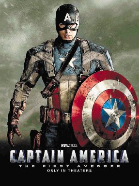 Cartelera de cine. Capitán América. Steve Rogers sufrió de una frágil juventud en una familia pobre. Rogers es inspirado para enlistarse en el ejército.