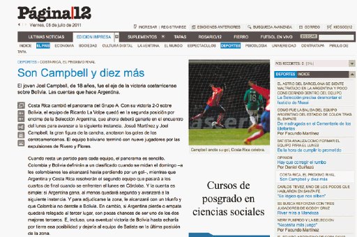  Joven tico impacta más que Messi. El título del díario argentino digital “Página 12” lo dice todo, sobre la importancia que tiene Joel en el cuadro tricolor.Página 12.com