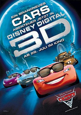 Cartelera de cines. Cars 2 3D, película animada.