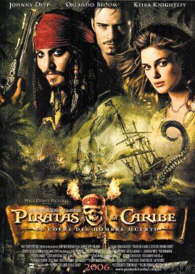 Cartelera de cine. Piratas del Caribe, película de aventura.