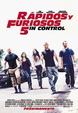 Cartelera de cines. Rápidos y Furiosos 5, película de acción.