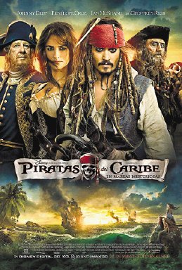 Cartelera de cine. Piratas del caribe 4, película de acción.