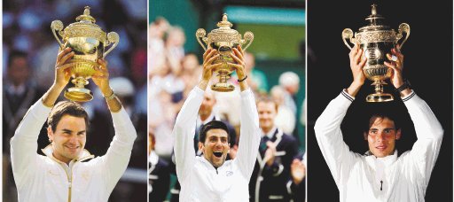  El trío de los egoístas. Roger Federer de 30 años de edad, Novak Djokovic de 25 y Rafael Nadal de 26 años. AP.